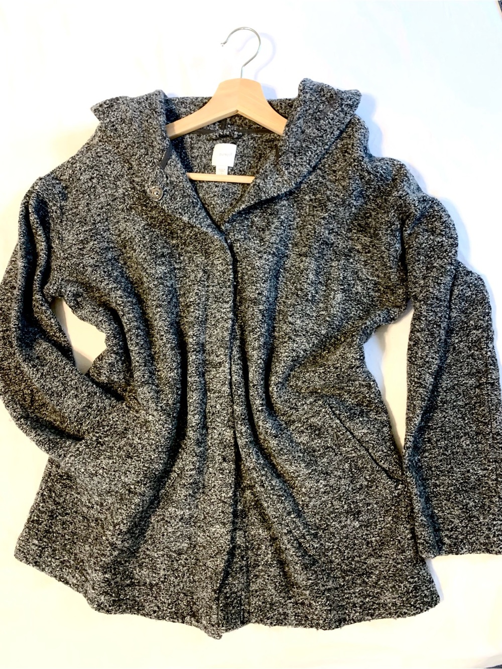 J. Jill Hooded Jacket. Marled Black and White Wool Blend. Small